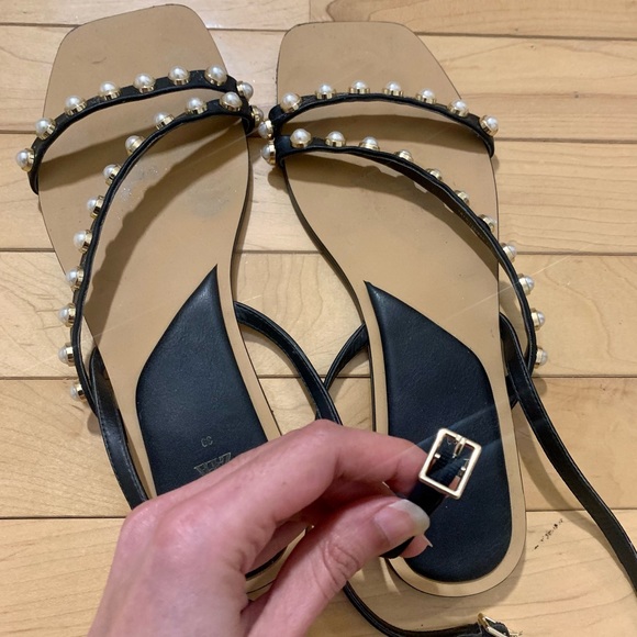 ZARA Flat Sandals with Pearl Straps